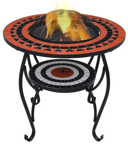 Masa cu vatra de foc, mozaic, caramiziu si alb, 68 cm, ceramica caramiziu si alb