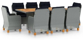 Set mobilier exterior cu perne, 9 piese, gri deschis, poliratan