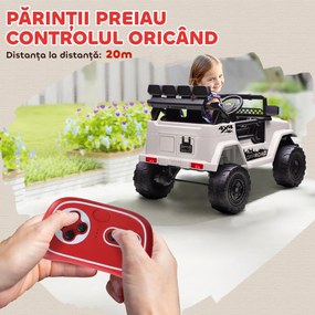 AIYAPLAY Off-road pentru Copii cu Faruri, Claxon, Centură și Telecomandă, în PP și Metal, 99x66x68.5 cm, Alb | Aosom Romania