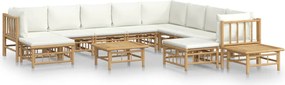 vidaXL Set mobilier de grădină cu perne alb crem, 12 piese, bambus