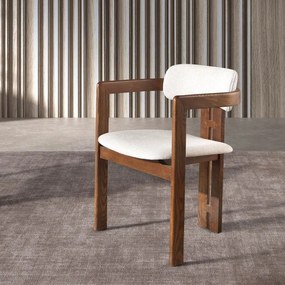 Scaun dining material textil alb-galbui si lemn Off-white