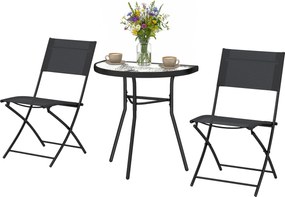 Outsunny Set bistro de exterior, mobilier de terasă 3 piese cu scaune pliante, masă din sticlă semicirculară, negru | Aosom Romania