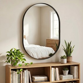 HOMCOM Oglindă de perete, oglindă decorativă 60 x 90 cm din sticlă securizată cu cadru din aluminiu, pentru dormitor, living, hol, negru | Aosom Romania