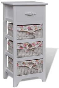 241543 vidaXL Dulap cu 1 sertar și 3 coșuri, alb, lemn de paulownia