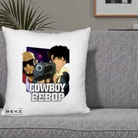 Perna Personalizata Cowboy Bebop Spike si Jet Poster, 40x40 cm, Alb Pufos, Husa Detasabila, Perna Inclusa, BEKZ®