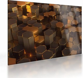 Tablou pe sticlă - Hexagoane de bronz (70x50 cm)