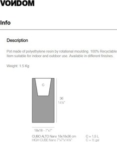 Ghiveci plante design decorativ modern interior / exterior HIGH CUBE mini 18x18x36cm