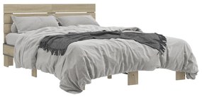 3280163 vidaXL Cadru de pat, stejar sonoma, 135x190cm, lemn prelucrat și metal