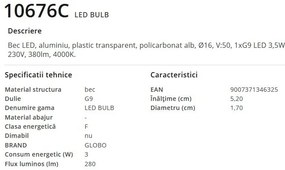 Bec LED G9 3,5W 4000K