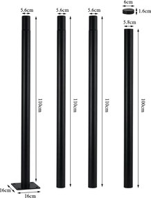 Brilagi - Bară metalică pentru stâlp de iluminat exterior, 4 m, diam. 58 mm, neagră