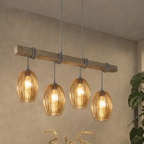 Brilagi - Candelabru suspendat pe cablu WOOD GLASS 4xE27/60W/230V pin/gri/maro fumuriu