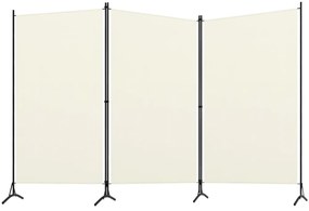 Paravan de camera cu 3 panouri, alb, 260 x 180 cm, textil