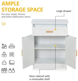 kleankin Dulăpior de Baie Multifuncțional cu Ușă Dublă Articulată și Sertar Organizator Îngust, 59x29x80 cm, Alb | Aosom Romania