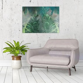 Tablou pe sticlă - Textura de beton cu frunze (70x50 cm)