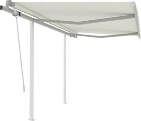 vidaXL Copertină retractabilă manual cu stâlpi, crem, 3x2,5 m