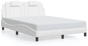 3214016 vidaXL Cadru de pat cu lumini LED, alb, 140x190 cm, piele ecologică