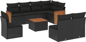 vidaXL Set mobilier de grădină cu perne, 9 piese, negru, poliratan