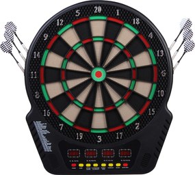 HOMCOM Țintă pentru Darts cu 6 Săgeți, Adaptor, 4 Afișaje LED și 27 de Jocuri, din ABS și PP, 44x51.5x3.2 cm, Negru | Aosom Romania