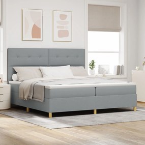 vidaXL Pat cu arcuri și saltea gri deschis 200x200 cm țesătură