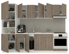 Set Bucatarie Karo V24, Stejar Sonoma Inchis/Alb, Blat Thermo 28 mm, L 280 cm