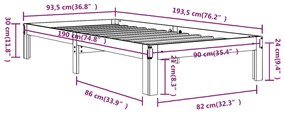 Cadru de pat Single 3FT, negru, 90x190 cm, lemn masiv Negru, 90 x 190 cm