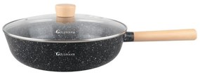 Wok cu capac din sticla Goldmann GM-0130L, 30 x 8.5 cm, Aluminiu turnat, Acoperire ceramica, Inductie, Negru