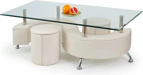 Set masuta cu 2 taburete NINA 3, alb, sticla/otel, 130x70x55 cm