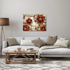 Tablou pe sticlă - Flori 3D Roșu-Auriu (70x50 cm)