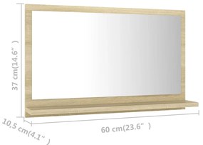 Oglinda de baie, stejar sonoma, 60 x 10,5 x 37 cm, PAL Stejar sonoma, 60 cm