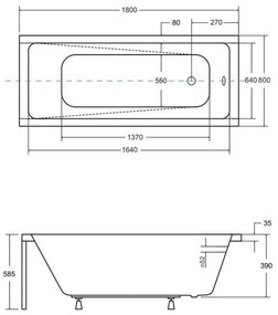 Cada baie dreptunghiulara, acril, 180 x 80 cm, Besco Modern 1800x800 mm