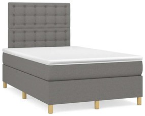 vidaXL Pat cu arcuri, saltea și LED, gri închis, 120x190 cm, textil