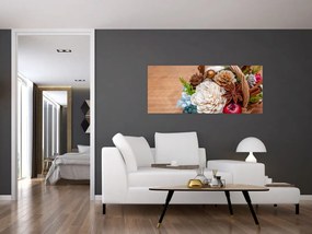 Tablou cu coș din nuiele (120x50 cm)