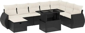 vidaXL Set mobilier de grădină cu perne, 9 piese, negru, poliratan