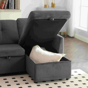 Canapea modulară în formă de L din catifea, canapea extensibilă rabatabilă convertibilă, cu spații de depozitare în scaune, Gri Închis