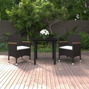 Set mobilier de gradina cu perne, 3 piese, poliratan si sticla Alb si negru, Lungime masa 80 cm, 3