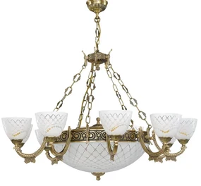 Candelabru cu 10 brate clasic design italian din alama, sticla 7052 RA-L. 7052/10+4