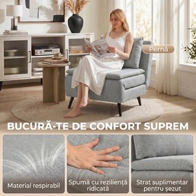 HOMCOM Fotoliu Pat cu Spătar Reglabil 3 Poziții, Pernă Detașabilă din Țesătură cu Aspect de In, Gri Deschis | Aosom Romania