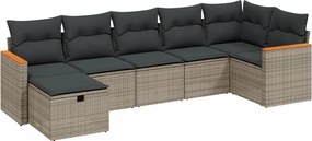 vidaXL Set canapele de grădină, 7 piese, cu perne, gri, poliratan