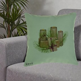 Perna Decorativa Lumanari cu Cadouri Naturale, 40x40 cm, Verde, Husa Detasabila, Perna Inclusa, BEKZ®