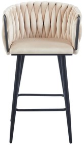 RESIGILAT- Scaun bar, cadru metalic și suport pentru picioare negru, catifea, Bej/Negru