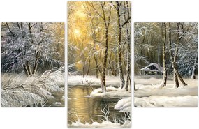 Tablou - Cabană în pădure, pictură în uei (90x60 cm)