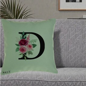 Cadou Personalizat - Perna Personalizata Monograma Florala Litera D, 40x40 cm, Verde, Husa Detasabila, Perna Inclusa, BEKZ®