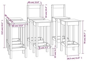 Set scaune de bar, gri, 6 piese, lemn masiv de pin