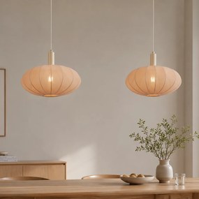 Lampă suspendată Japandi bej cu abajur din material textil cu 2 lumini - Bida