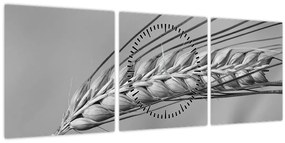 Tablou - Grâu,alb-negru (cu ceas) (90x30 cm)