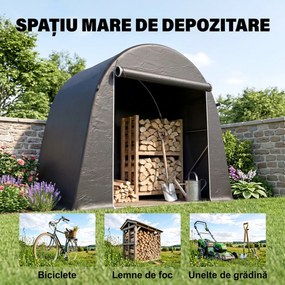 Outsunny Cort de Depozitare de 2.45 x 1.2 m, Impermeabil pentru Biciclete cu Ușă cu Fermoar și Cadru din Oțel Zincat, Gri Închis | Aosom Romania