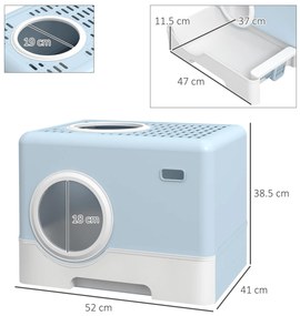 PawHut Litieră închisă pentru pisici cu tavă detașabilă și lopățică, 52 x 41 x 38,5 cm, albastru | Aosom Romania