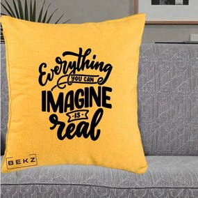 Perna Decorativa Everything You Can Imagine Is Real, 40x40 cm, Galben, Husa Detasabila, Perna Inclusa, BEKZ®