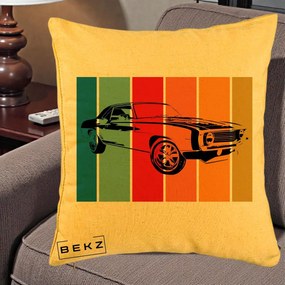 Perna Personalizata Masina Retro Muscle Car Grafic, 40x40 cm, Galben, Husa Detasabila, Perna Inclusa, BEKZ®