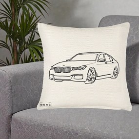 Perna Personalizata BMW Seria 7 Linie Minimalista, 40x40 cm, Crem Reliefat, Husa Detasabila, Perna Inclusa, BEKZ®